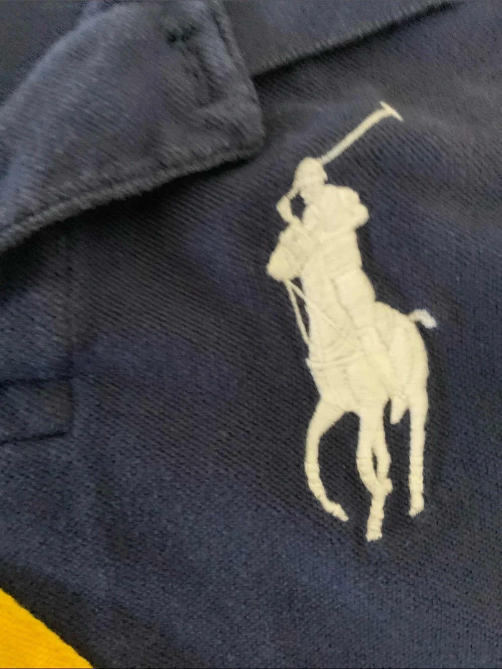 Polo by Ralph Lauren Navy Polo with Bold Yellow Diagonal Stripe